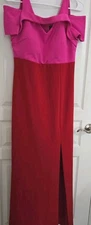 NW Nightway Color-Block Cold Shoulder Fuchsia Maxi Gown formal ​Holiday -Size 12