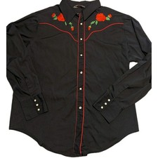 VINTAGE Sundance Career Club Shirt Mens XL Black Western Embroidered Pearl Snap