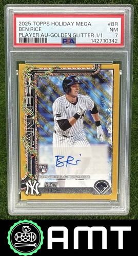 Ben Rice RC Auto PSA 7 2025 Topps Holiday 1/1 Golden Glitter Yankees 0342