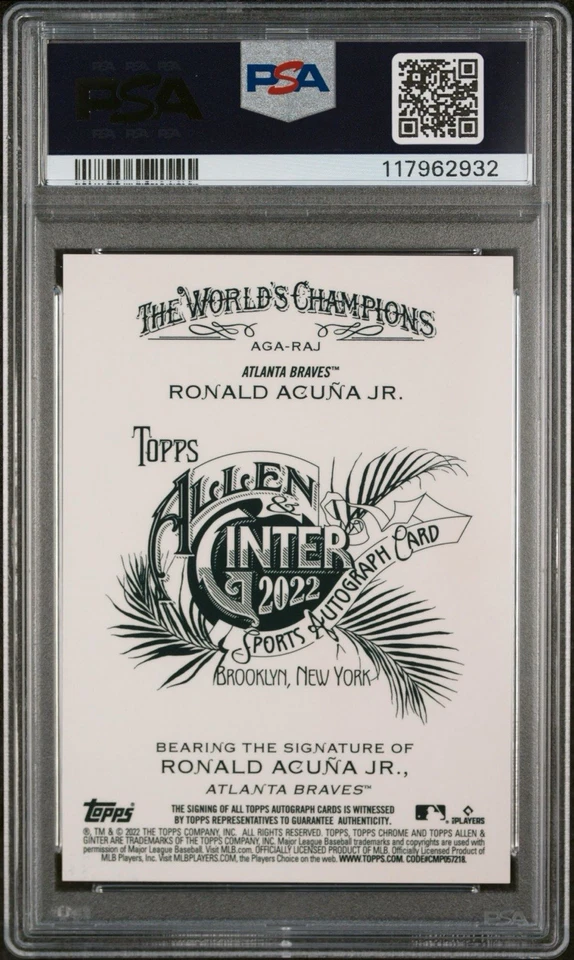 2022 Topps Allen & Ginter Chrome Autographs RONALD ACUNA JR. PSA 10 - Image 2 of 3