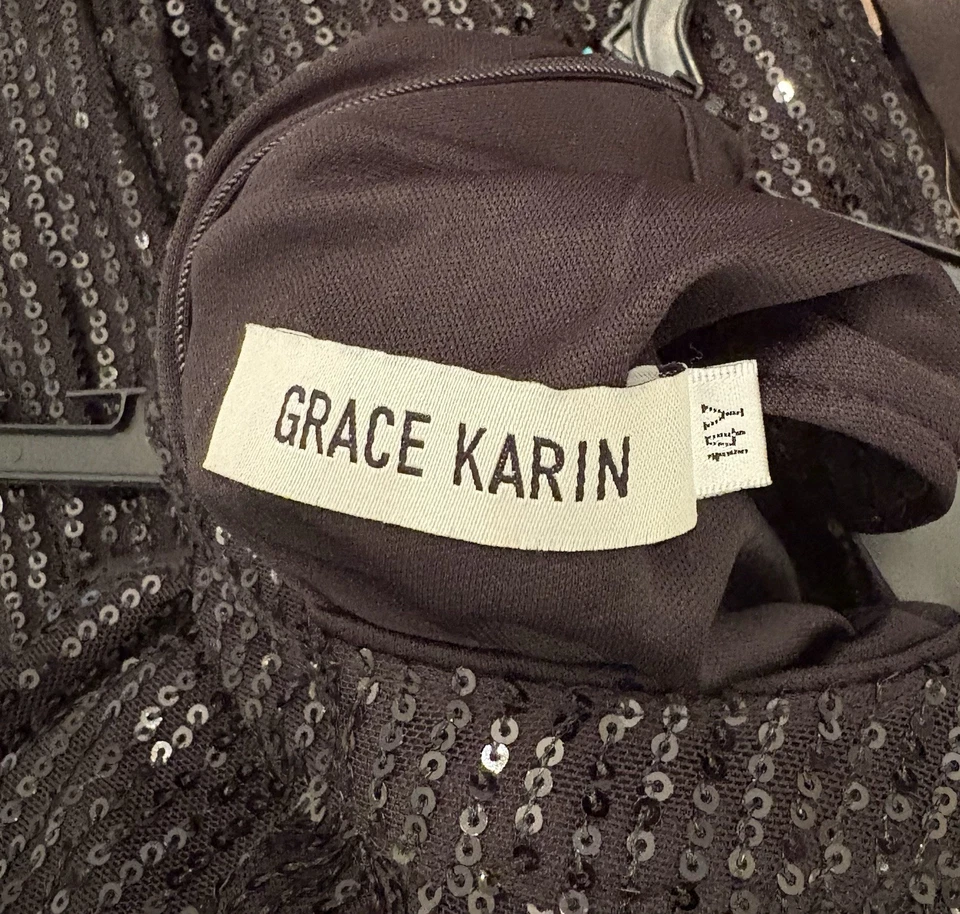 Vestido halter de lentejuelas sin mangas negro Grace Karin para niñas con lazos de cinta talla 14 Foto 3 de 4