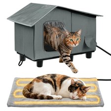 Elevated Heated Cat House for Outdoor - Weatherproof Feral Cat Shelters for W...