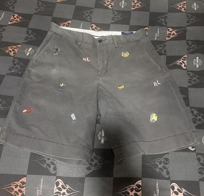 Polo Ralph Lauren Shorts Mens 30 Grey Embroidered Rugby Football Crest Chint