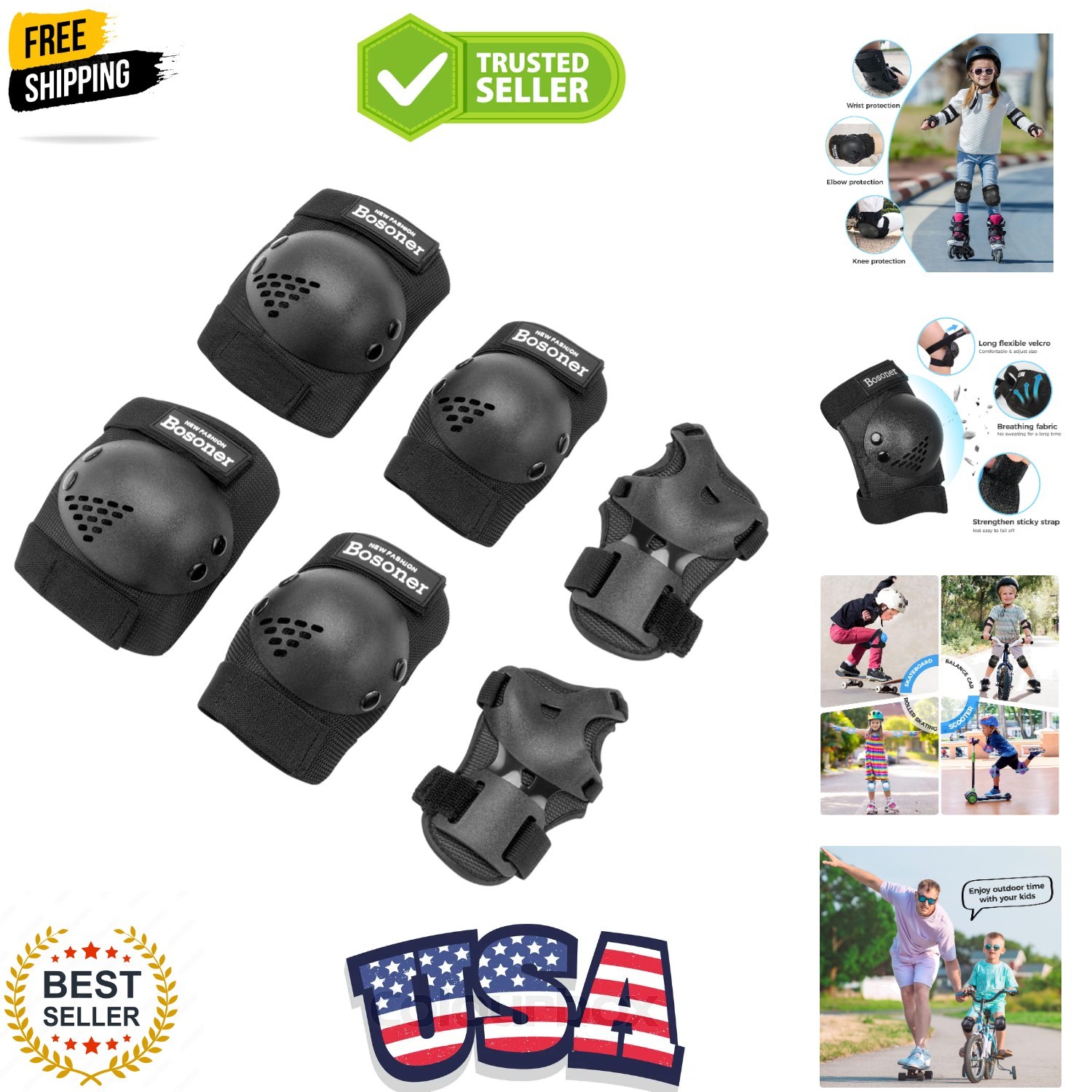 Kids/Youth Knee Pad Elbow Pads for Roller Skates Cycling BMX