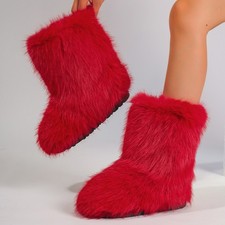 Winter Women's Faux Fur Fuzzy Boots Fluffy Furry Round Toe Warm Shoes Boots