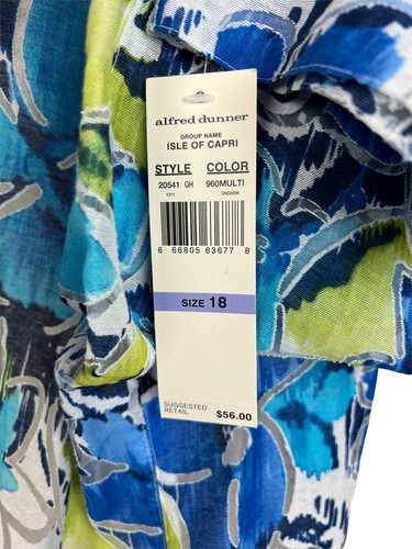 NEW Alfred Dunner Blue Green White Floral Button Up Jacket Sheer Size 18 - Picture 5 of 9
