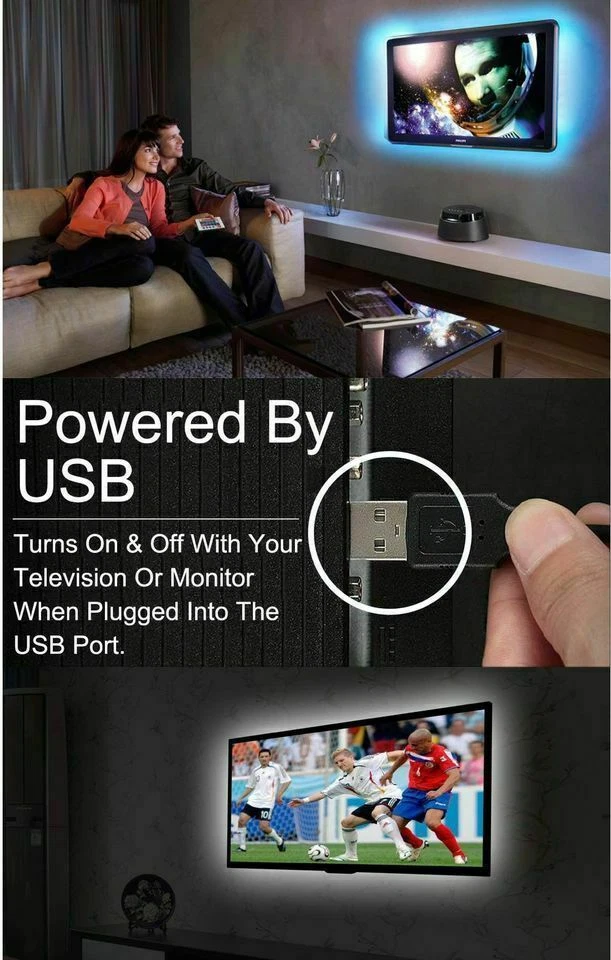 LED Strip Light TV Backlight 4x50CM (6.5ft) RGB 5V Ambient light USB Powered 2M - Image 4 of 4