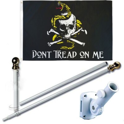 Don't Tread on Me Pirate 3 x 5 FT Flag + 6Ft Spinning Tangle Free Pole + Bracket