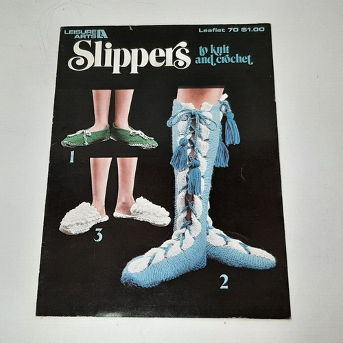 Lot 5 Leisure Arts Leaflets & Others Knit Slippers Crochet Baby Booties Kitchen - Picture 8 of 9