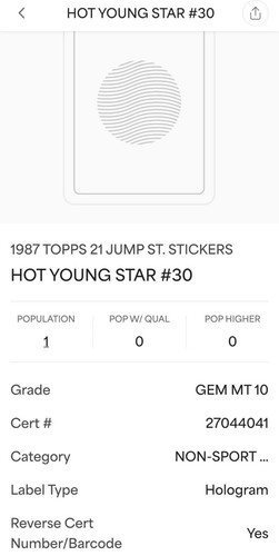 POP 1 PSA 10 RC Johnny Depp 1987 Topps 21 Jump St. Rookie Sticker Hot Young Star - Picture 3 of 3