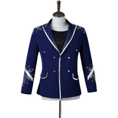 Men's Shiny Rhinestone Snowflake Pattern Tuxedo Jacket Blazer Coat Party Wedding