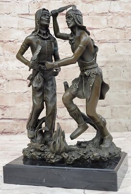 Signed Original Indian Dancers Bronze Sculpture Marble Base Figurine Figure Art
