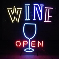 Wine Glass Open Neon Sign Light Beer Bar Pub Wall Hanging Handcraft Art 20"x16"