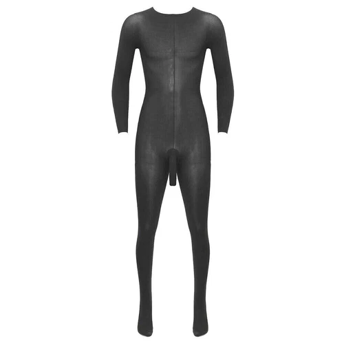 Übergröße Herren glatt elastisch Catsuit Strumpfhose Bodystocking Bodysuit Unterwäsche - Bild 6 von 11