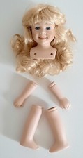 Porcelain Doll Parts Head With Wig, Matching Arms Legs For Doll Making Repair