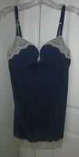 Victoria's Secret 36D Bra Lingerie Chemise Slip Babydoll Lace Gown Large Navy