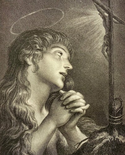 1786 Saint Mary Magdalen, Correge, 45cm engraving by Guerin, religious art - Picture 3 of 5