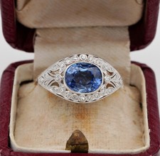 2.00 CT Blue Oval Cut CZ Art Deco Antique Sapphire Engagement Ring In 925 Silver