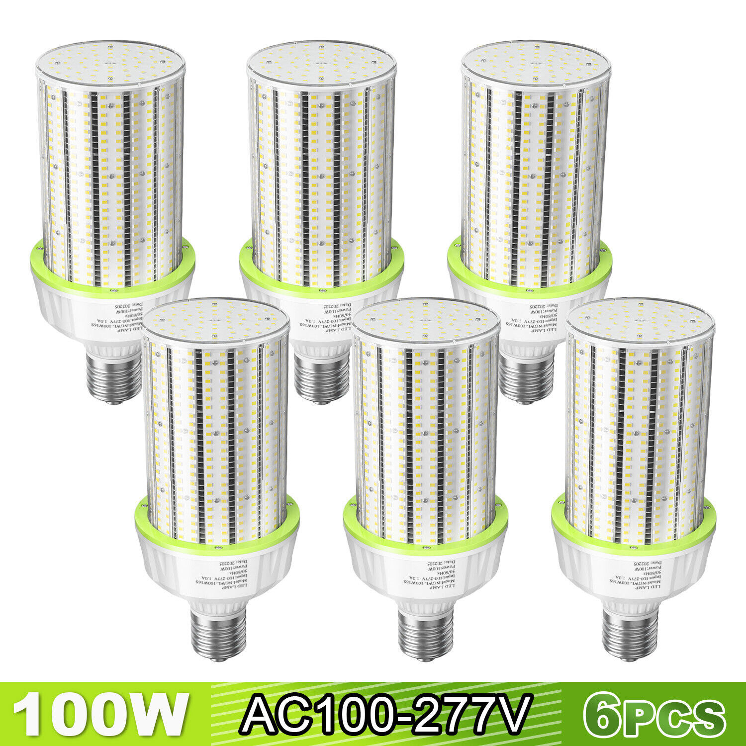 6-Pack 100W LED Corn Bulbs Replace 400W MH/HPS for Garage Workshop 5000K