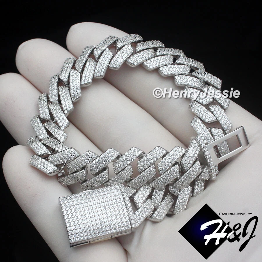 COLLAR CUBANO MIAMI PLATA ESTERLINA 925 SÓLIDA 18"-24" PARA HOMBRE 12 MM CIRCONITA HELADA*SN21 Foto 2 de 4