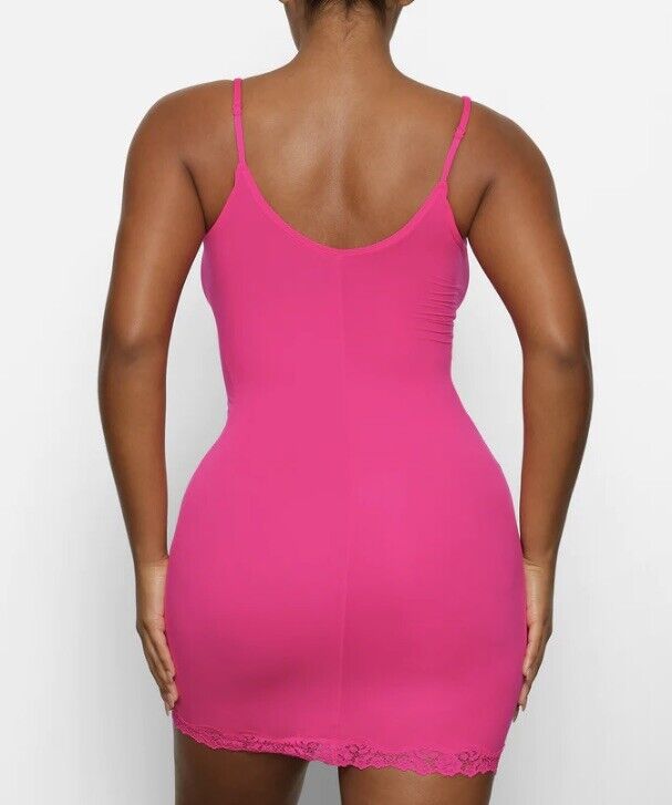SKIMS Fits Everybody Corded Lace Slip Mini Dress Neon Rose SKIMS Fits Everybody Corded Lace Slip Mini Dress Neon Rose