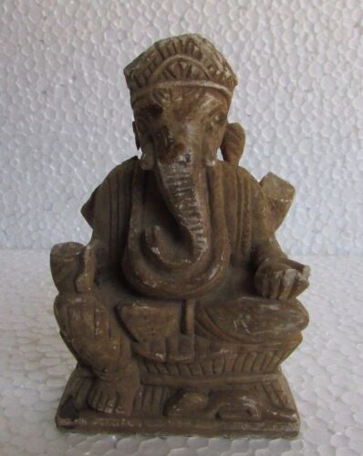 Ancienne statue vintage en pierre de marbre sculptée à la main dieu hindou Ganesha collection - Photo 1/8