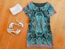 Stella Dress Paisley Print Size 8 XS Black Pink Blue Corporate Casual Party Boho