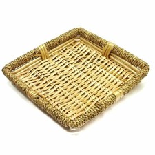 Natural Handmade Woven Straw Wicker Rattan Sq Serving Tray Platter Dinnerware