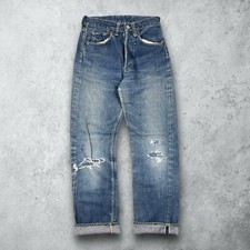 Vtg 50s Levis 501 Selvedge Redline Jeans Big E Hidden Rivets 26x29 Leather Patch