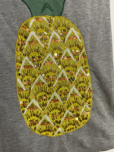 Anthropologie Maeve Shirt Dress Gray Embroidered Pineapple XS Art to Wear Casual - Picture 4 of 12