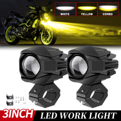 2X 3''  Yellow/White LED Work Lights Fog Driving Lamp Pods offroad for Motorcycle