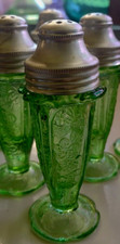 1pr Jeannette CHERRY BLOSSOM SHAKERS GREEN Glass REPRO EXC. RARE 6 pr AVAIL. 