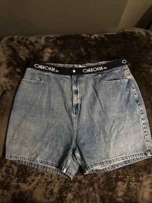 VINTAGE Cherokee Plus Size High Waist Jean Denim ￼Shorts H6￼ Measurements Photo
