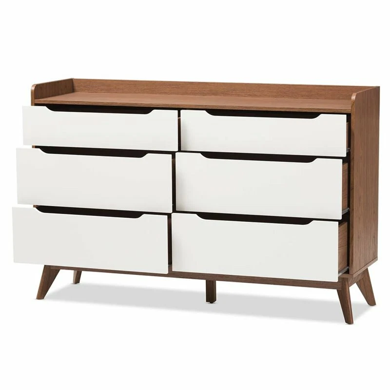 Комод двойной Baxton Studio Brighton 6 ящиков белый и ореховый - Изображение 3 из 4