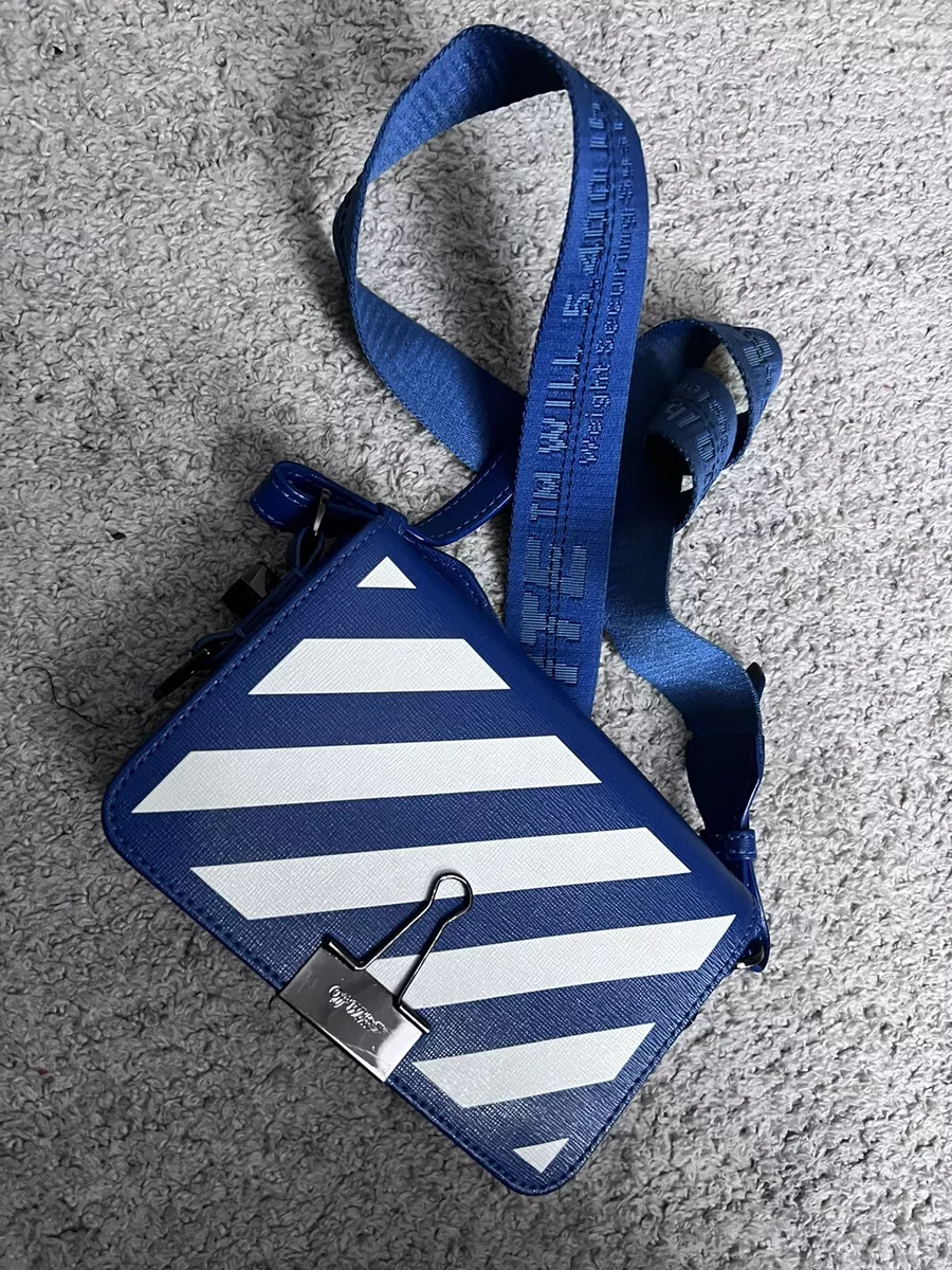 Off White Binder Clip Flap Bag Leather Mini Blue