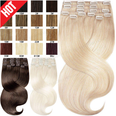 Langlebig Clip In 100% Remy Echthaar Extensions 8PCS Haarverlängerung Lang Glatt