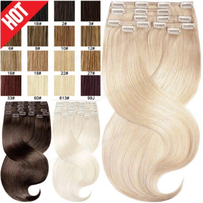 S-NOILITE Langlebig Clip In 100% Remy Echthaar Extensions 8PCS Haarverlängerung Lang Glatt