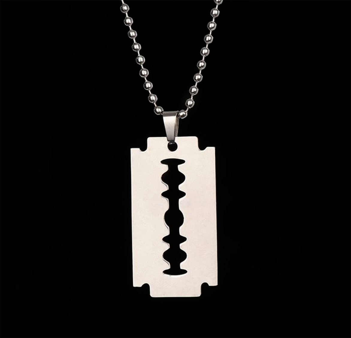 STAINLESS STEEL RAZOR BLADE PENDANT NECKLACE 48cm Chain Silver Charm