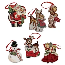 4" Bethany Lowe Santa Reindeer Snowman Dummy Board Ornament Vntg Christmas Decor