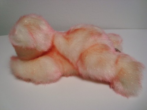 Aurora 11" Teddy Bear Plush - Pink Soft Glitter Fur - Laying Down - Picture 2 of 6