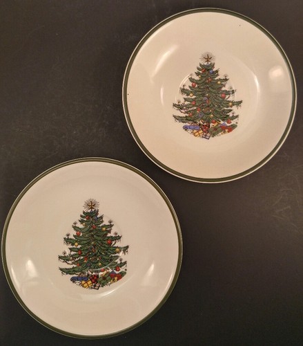 Cuthbertson Original Weihnachtsbaum Set/2 Kaffee Tee Tassen Untertassen grünes Band - Bild 4 von 12