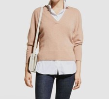398 Brochu Walker Women's Beige Wool "Idris" V-Neck Pullover Sweater Size L