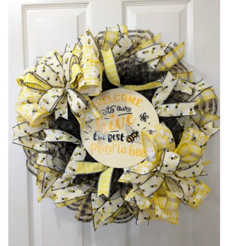 Front Door Decor, Bee Wreath, Summer Wreath, Home Decor, Gift, Bumble Bee Wreath