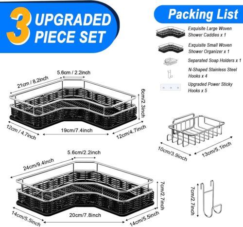 3 Pack Corner Shower Caddy Organizer Shelf, Bathroom Storage & Holder, Rustproof - Picture 6 of 6