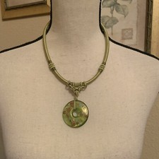 Women s Green Blown Glass Pendant Braided Necklace