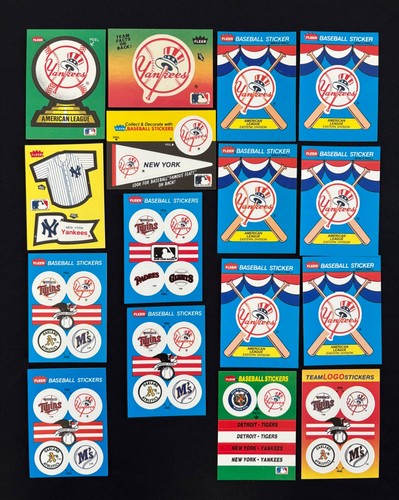 16 Vintage New York Yankees Fleer Baseball Sticker Cards 80's