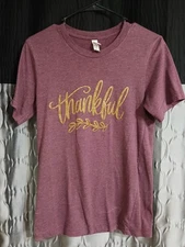 Bella+Canvas Women's Short Sleeve T-Shirt, Size Small Moroon With Logo Thankful