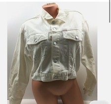 Vtg Guess Jean Jacket Cropped Georges Marciano Made USA Ivory White Denim Rare M