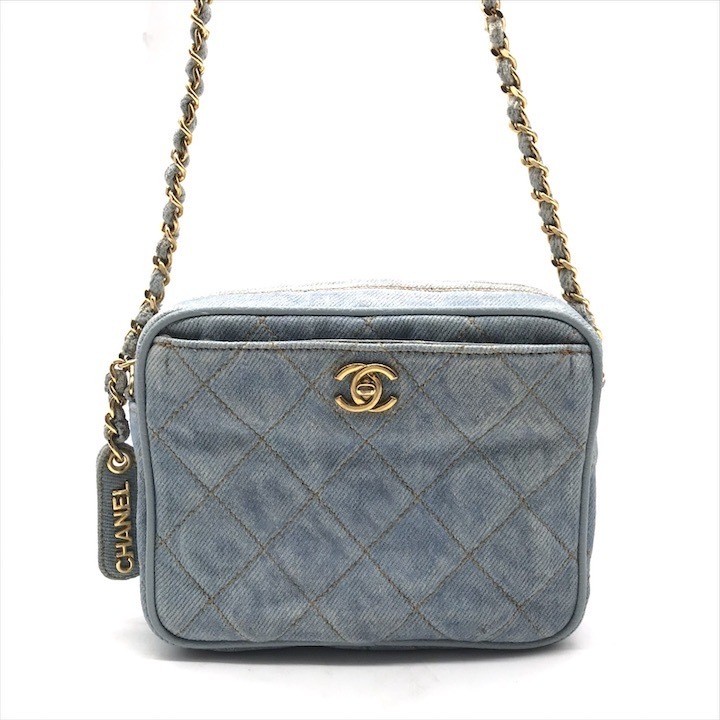 CHANEL Matelass Denim Mini Chain Bag with Turn Lock Coco Mark