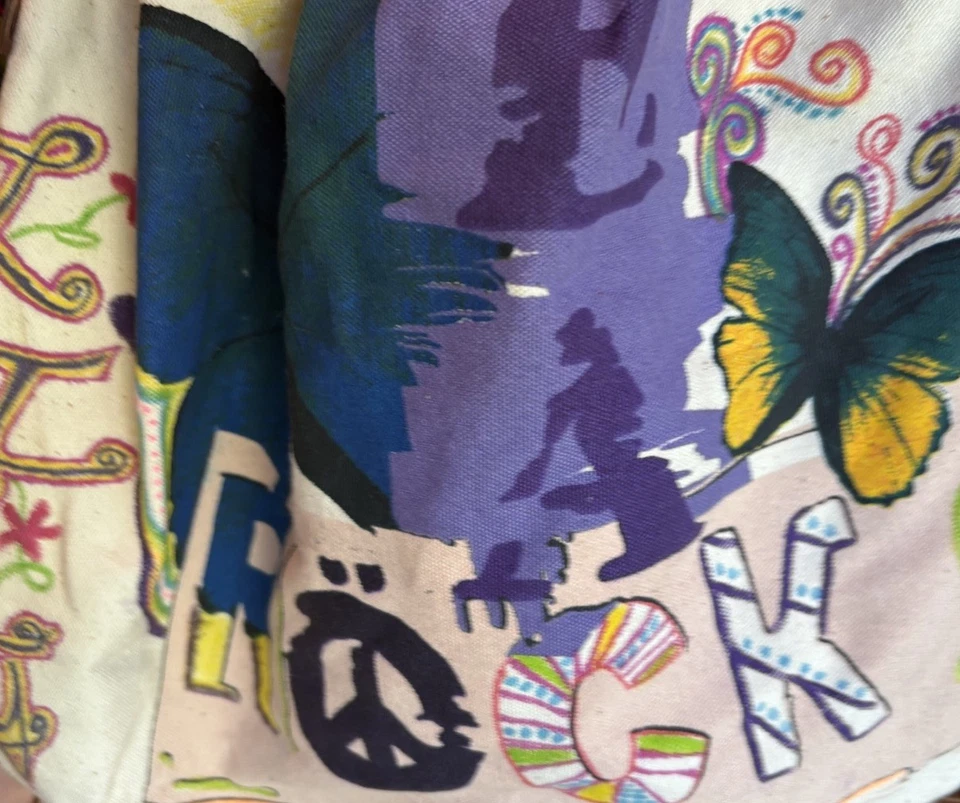 Bolso Hobo Vintage Hecho a Mano Bordado Rocas de la Paz con Flor, Alfileres y Más Foto 3 de 4